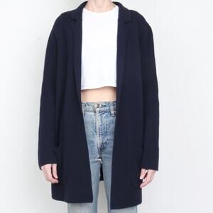 Navy Wool Blend Long Cardigan Sweater M